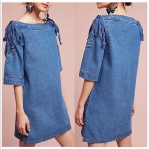 Maeve Denim Tie Shoulder Shift Dress Anthropologie